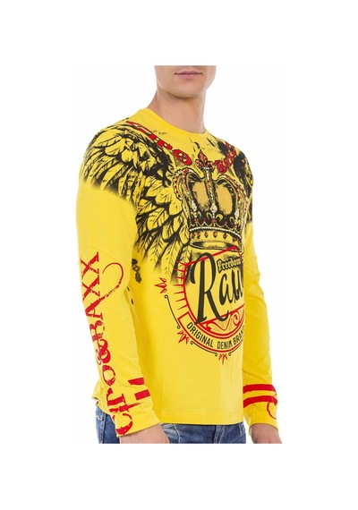 Cl451 Taşlı Baskılı Men Sweatshirt Sarı