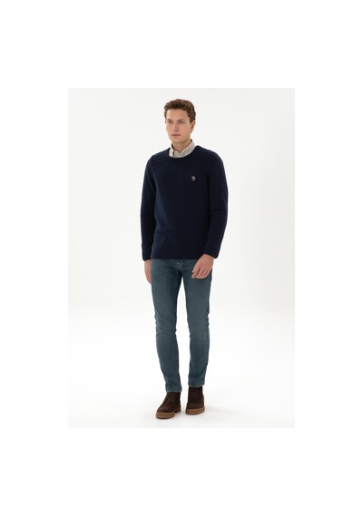 U.S. Polo Assn. Erkek Slim Fit Bisiklet Yaka Lacivert Kazak 50314975-VR033