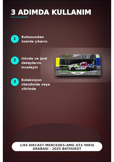 1/64 Diecast Mercedes-amg Gt3 Yarış Arabası - 2025 Bathurst 12h Gruppem Racing 3 Pilot Bx-313343
