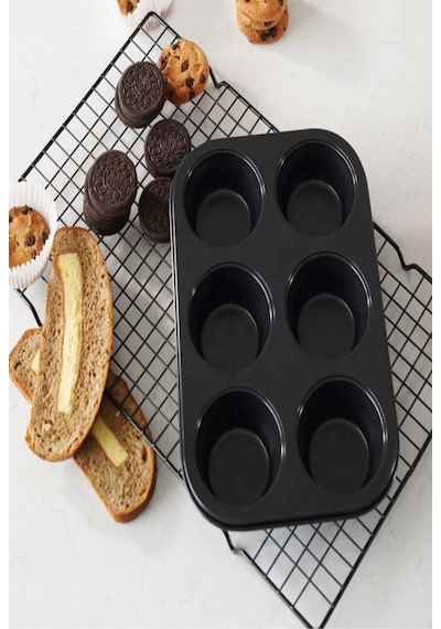 Yapışmaz Ve Pratik 6 Lı Muffin Kek Kalıbı İle Kolay Pişirme Metal Siyah Diğer