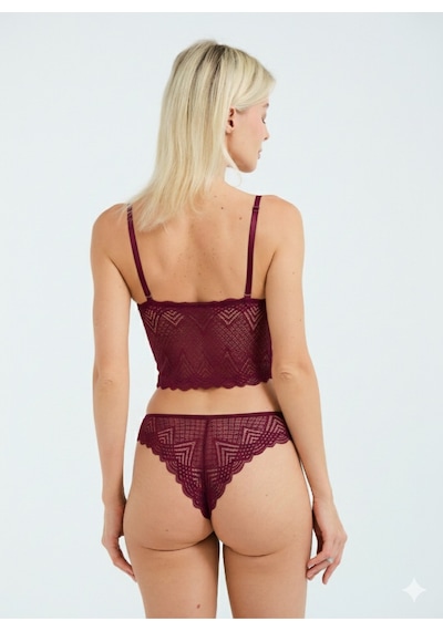 Dantel Detaylı Esnek Bralet & Slip Takımı Bordo