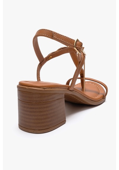 Luvishoes Serona Taba Hakiki Deri Tokalı Kadın Kalın Topuklu Sandalet