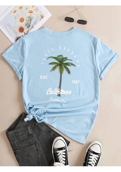 Uyguntarz California Baskılı Unisex Oversize Tshirt Bebe Mavisi