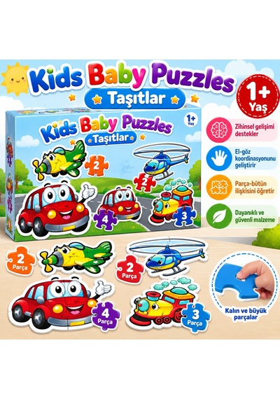 Northcity Lcbyb00 Kids Baby Puzzles - Taşıtlar / 2+2+3+4 Parça Puzzle / +1 Yaş Bx