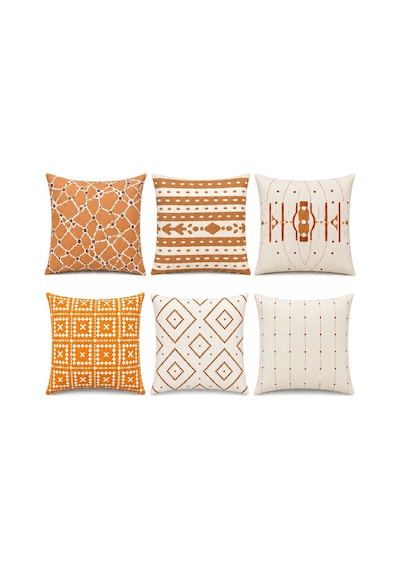 Beige Bone Serisi 6 Adet Kırlent Kılıfı Seti Twill Kumaş Gizli Fermuar 43x43 Cm Set - 916497948 Set