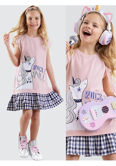 Unicorn Rock Kız Çocuk Ekose Elbise