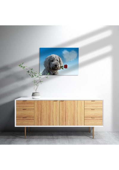 Cakasepetim Sevimli Köpek Gül Kalp Aşk Ahşap Mdf Tablo