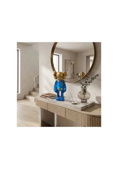Kaw Tarzı Mavi-gold X Gözlü El Boyaması Dekoratif Figür Heykel 26 Cm