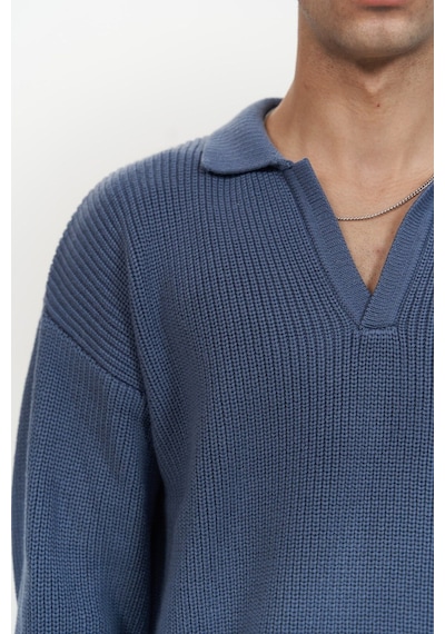 Mai Collection Mai Studios Co. Magnus Polo Yaka İndigo Erkek Triko Kazak İndigo