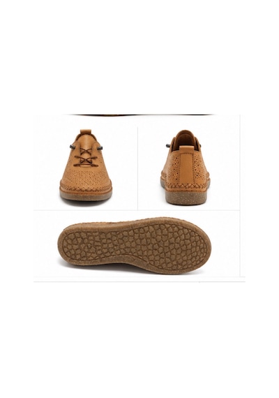 N Napa Shoe Np.8208l.taba Napa Shoe Kadın Hakiki Deri Lazer Kesim Günlük Ayakkabı Bağcıklı Ortopedik Comfort Sneaker Taba
