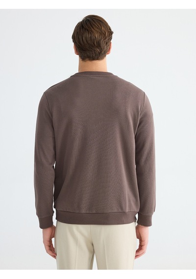 Lcwaıkıkı Classic Kahverengi Bisiklet Yaka Baskılı Erkek Sweatshirt