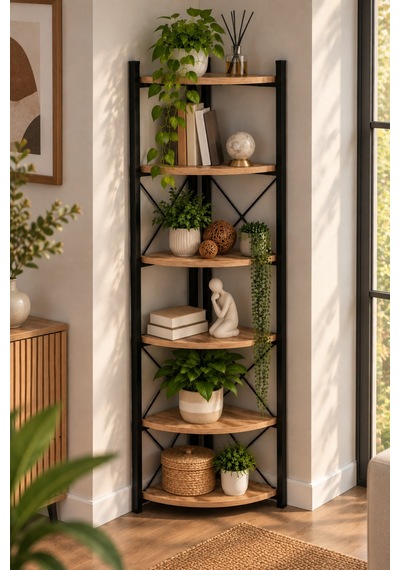 Sulorahome 6 Raflı Köşe Kitaplık Ve Saksılık Standı Krem 160 Cm Antrasit - Ahşap Sulorahome 6 Raflı Köşe Kitaplık Ve Saksılık Standı Krem 160 Cm Antrasit - Ahşap