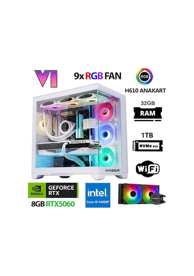 Xaser Sword X160 i5-14400F 32 GB 1 TB M.2 NVMe SSD 8 GB RTX5060 Free Dos Masaüstü Oyuncu Bilgisayarı
