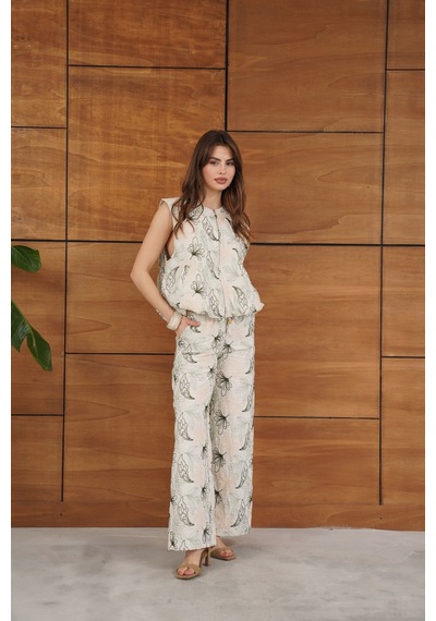 Verymoda Nakışlı Keten Pantolon F2008 Taş