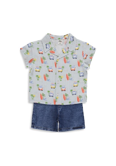 Civil Baby Erkek Bebek Araba Empirme 6-18 Ay Takım - Mavi