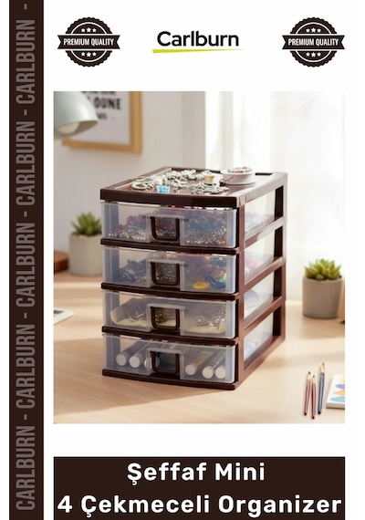 Çekmece Pratik Ev Ofis Masaüstü Şeffaf Depolama Çekmeceli Organizer Mini 4 Çekmeceli Organizer Çok Renkli