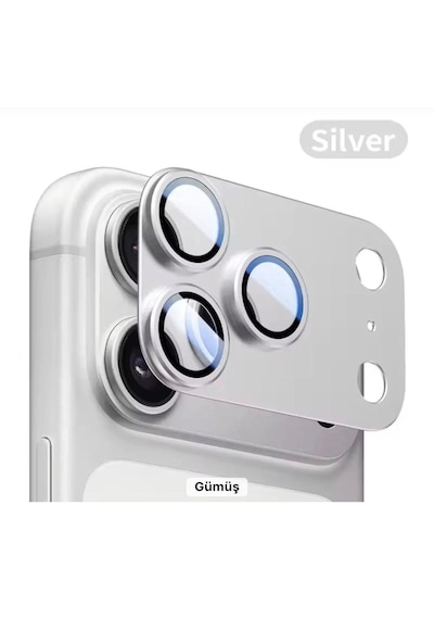 Apple Uyumlu iPhone 17pro Metal Koruyucu Lens Çerçeveli Pürüzsüz Gümüş