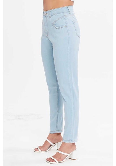 Shevega Kadın Buz Mavi Ön Contali Likrali Dar Paça Jeans Pantolon Buz Mavi