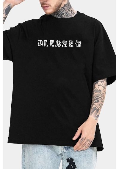 Unisex Blesseb Baskılı T-shirt Siyah