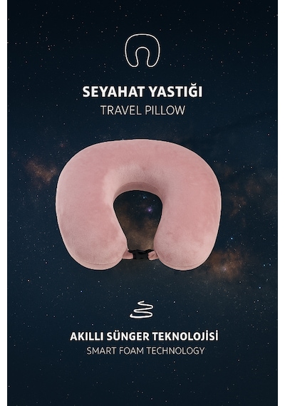 Armegeda Visco Ortopedik Kadife Seyahat Boyun Yastığı Pembe Rahat Uyku Destekği Pembe