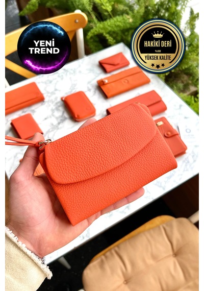 Beauty Turuncu Hakiki Deri Kibar Model Kadın Cüzdan Turuncu