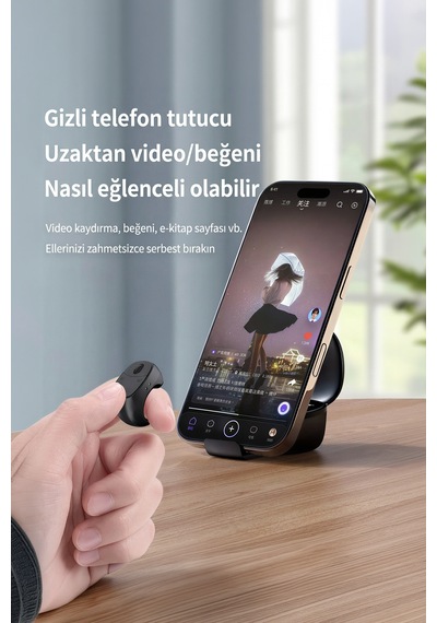 Bluetooth Selfie Yüzüğü Kamera Kumandası Tiktok Reels Kaydırma Beğeni Telefon Standlı