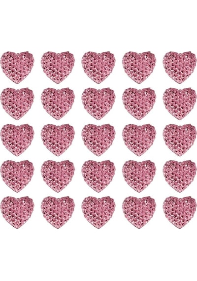 Polyester Kalp Fiyonk, 1,3 Cm - 25 Adet - Pembe