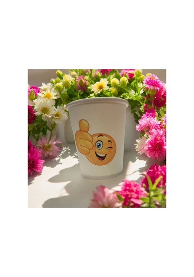Emojili Gülen Yüz Göz Kırpan Yüz Tek Kullanımlık 7 Oz 100 Adet Karton Bardak 1
