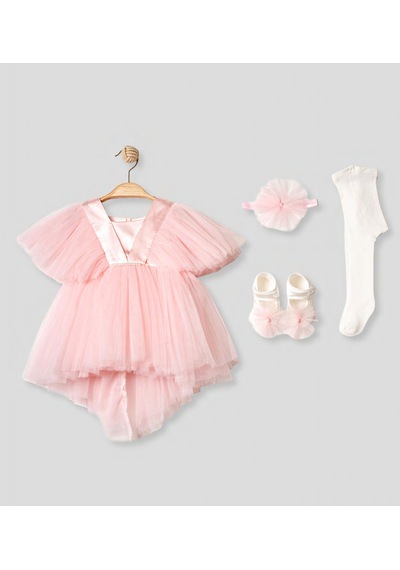 Pugi Baby Kız Bebek Şık Dantelli Mevlüt / Özel Gün Elbisesi Pembe2