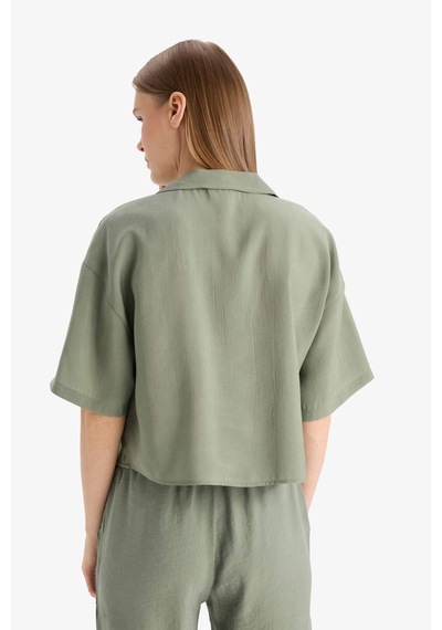 Defacto Loose Fit Ceket Yaka Modal Kısa Kollu Gömlek F0399ax25spgn460 Yeşil