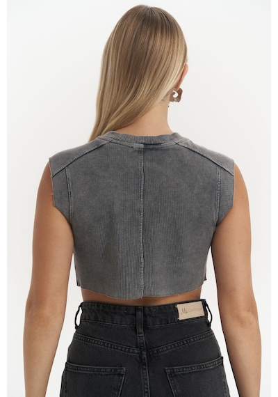 Mai Collection Mai Studios Co. Swipe Füme Yıkamalı Crop Füme