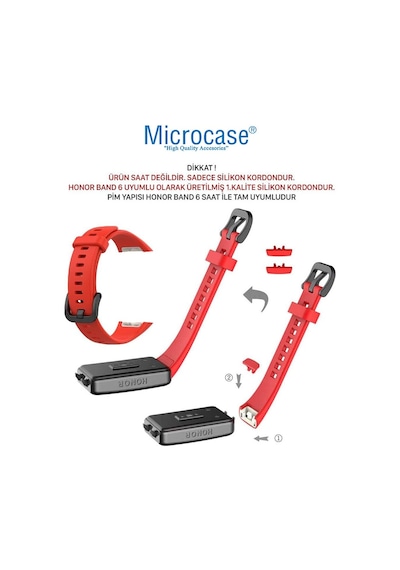 Microcase KY43 Honor Band 6 İçin Silikon Kordon Kayış Kırmızı
