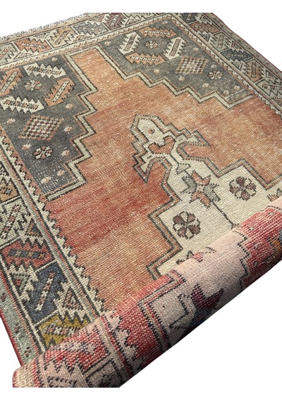 El Dokuma Eskitme Ortaköy Halısı 112x230 Vintage Yolluk Halı Kiremit