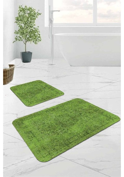 Yeşil Modern Klasik Banyo Halısı Klozet Paspas Seti Bs233n11