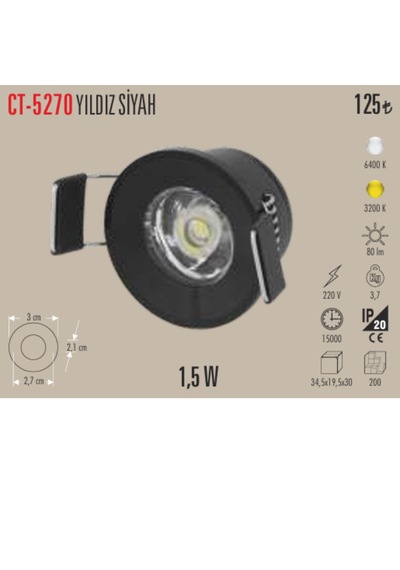 Ct-5270 Yıldız Siyah 1.5w Led Spot 10 Adet Gün Işığı