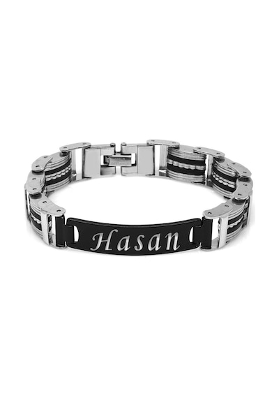 Kişiye Özel İsim Yazılı Silver-black Renk Çelik Erkek Bileklik Model-1 Siyah