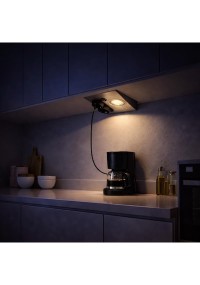 Tezgah Altı Prizli Led Aydınlatma Armatürü 3000k Sıcak Işık İnox Metal Kasa 220v Anahtarlı Çift Prizli Kompakt Tasarım Gri