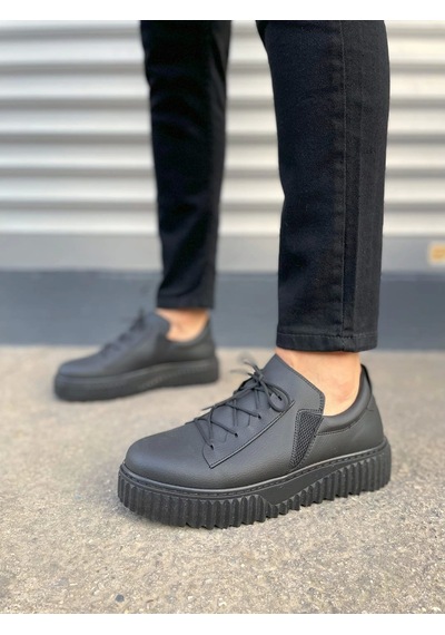 Jy502 Bold Bağcıklı Cilt Erkek Günlük Sneaker Ayakkabı Cst - Siyah Siyah