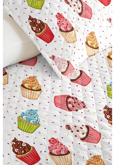 Evimde Bambaşka Cupcake Pastel Kız Çocuk Pike Takımı - Şekerleme Pembe Renkli Bebek Odası Yatak Örtüsü - 160x220  CM