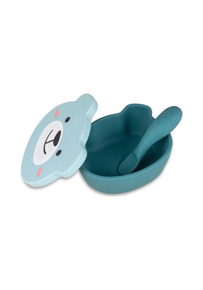 Tum Tum Silikon Vakumlu Kapaklı Kase ve Kaşık Seti - Boris Bear