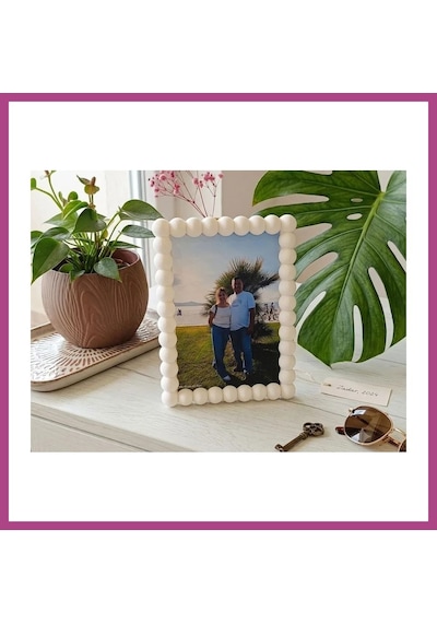 Gees Global 3d Baskı İnci Baloncuk Fotoğraf Çerçevesi Boncuk Kenarlı Modern Fotoğraf Çerçevesi Masaüstü Beyaz Gbzs
