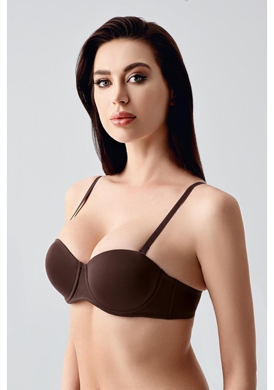 New Bra Kadın B Kap Desteksiz Çıkarılabilir Askılı Straplez Basic Sütyen Kahve 7050 Kahverengi