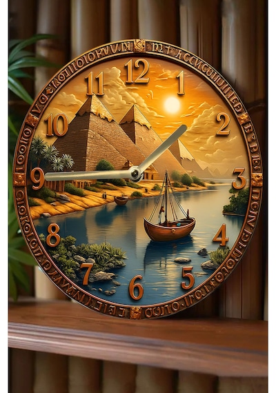 Pharaoh Time Antik Mısır Temalı Piramit Duvar Saati Sessiz Mekanizma Ahşap Kuvars Sdw225 Renkli