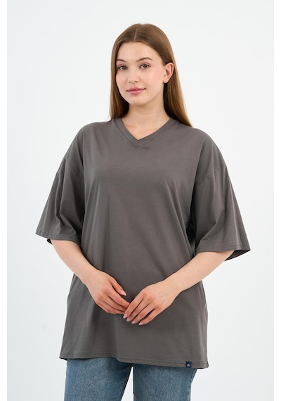 V Yaka Oversize T-shirt E24-742a-wn Antrasit