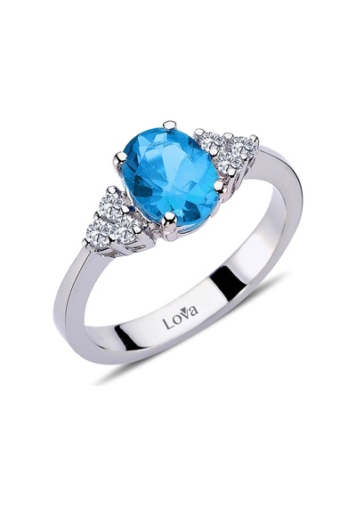 Lova Pırlantalı Oval Blue Topaz Yüzük - 1050215