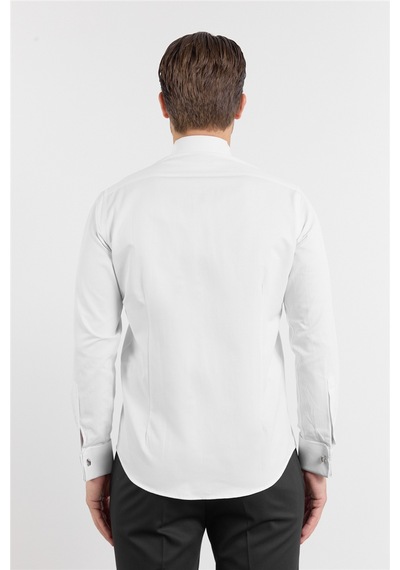 İmza Beyaz Uzun Kol Ata Yaka Düz Pamuklu Slim Fit Gömlek 1004260215