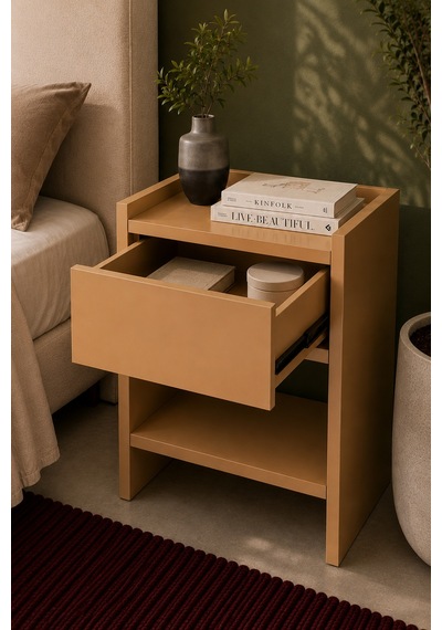 Home Keto Tek Çekmeceli Komodin 38x52x40 Cm Modern Tasarım Bej - 914411036 Bej