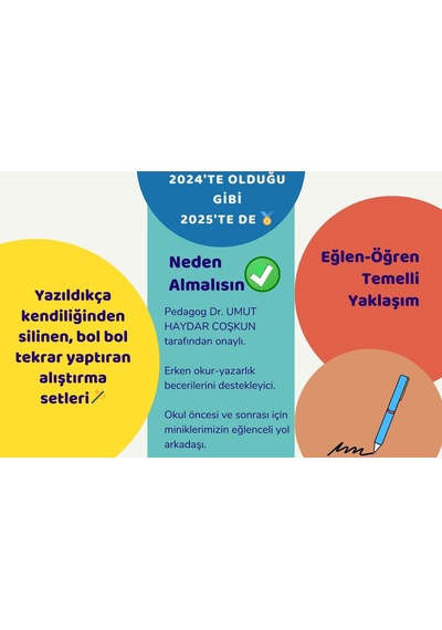 Ludemi Harfleri , Sayıları Ve Çizmeyi Öğreten 3'lü Alıştırma Kitabı - Oluklu Kabartmalı Sihirli Uçan Kalemli 1 Adet