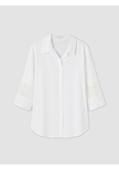 Lcw Everyday Ekru Gömlek Yaka Nakışlı Oversize Bluz