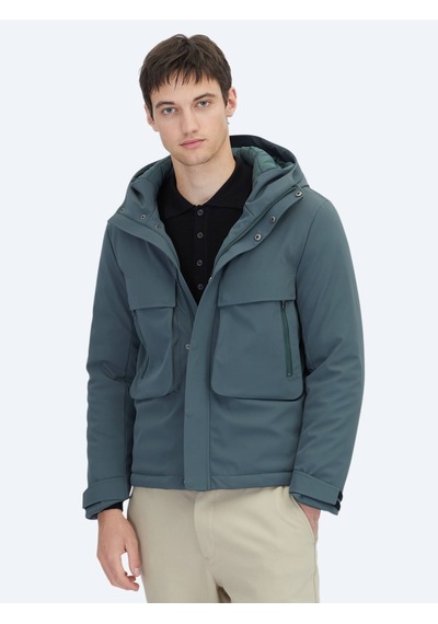 Kip Haki Regular Fit Kapüşonlu Casual Dokuma Mont